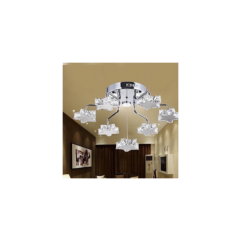 Plafoniera moderna in acciaio inox galvanizzato con cristalli, 7 luci