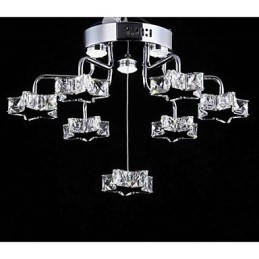 Plafoniera moderna in acciaio inox galvanizzato con cristalli, 7 luci