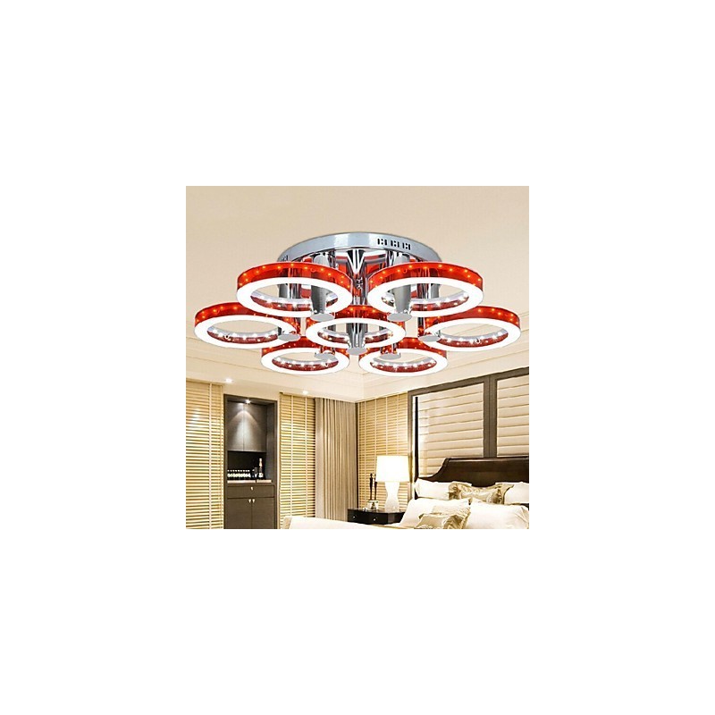 Lampadario a filo in acrilico rosso cromato a 7 luci LED