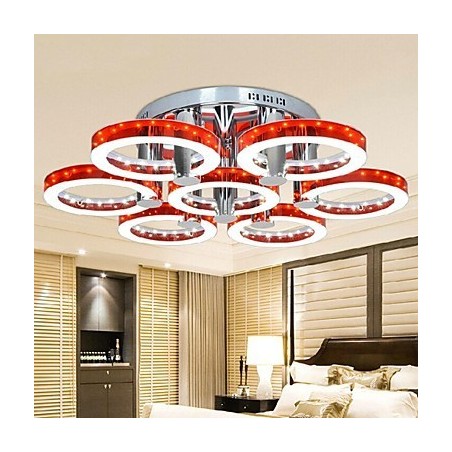 Lampadario a filo in acrilico rosso cromato a 7 luci LED