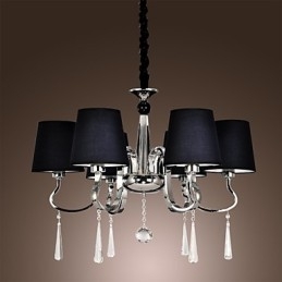 Lampadario contemporaneo classico rustico in metallo cromato con cristalli, 1 livello