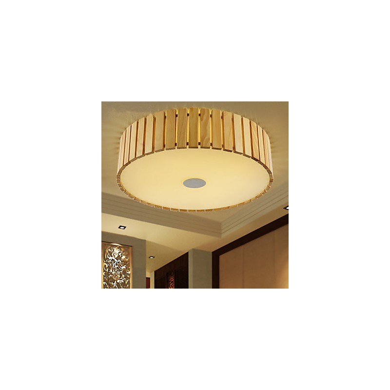 Plafoniera a filo tradizionale classica in legno e bambù, 40 cm, LED integrato