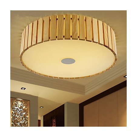 Plafoniera a filo tradizionale classica in legno e bambù, 40 cm, LED integrato