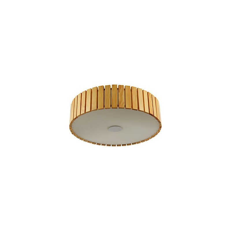 Plafoniera a filo tradizionale classica in legno e bambù, 40 cm, LED integrato