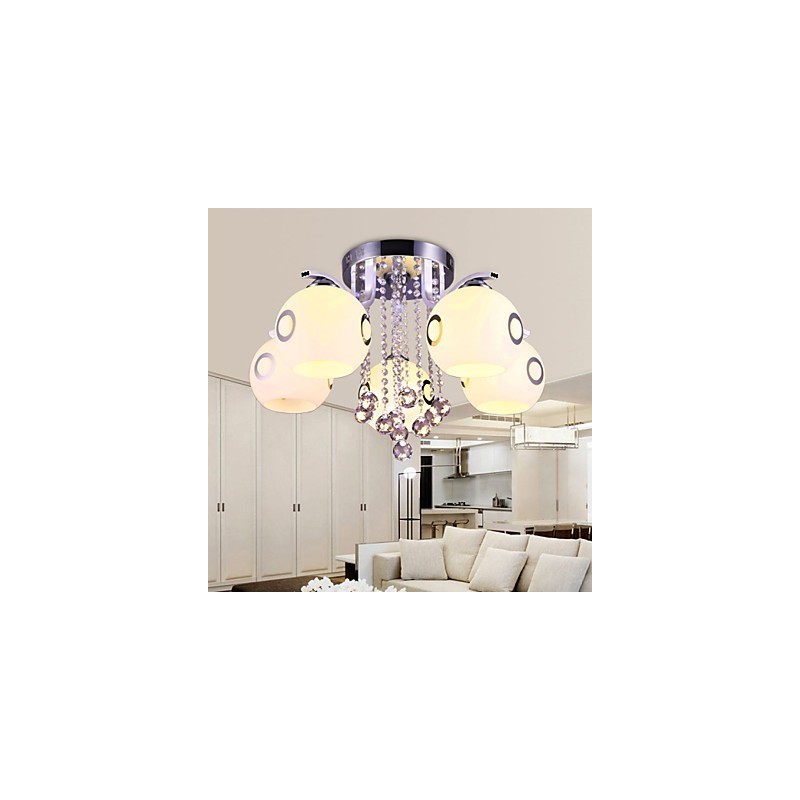 Plafoniera a filo in vetro e cristallo moderna bianca 55 cm E26/E27