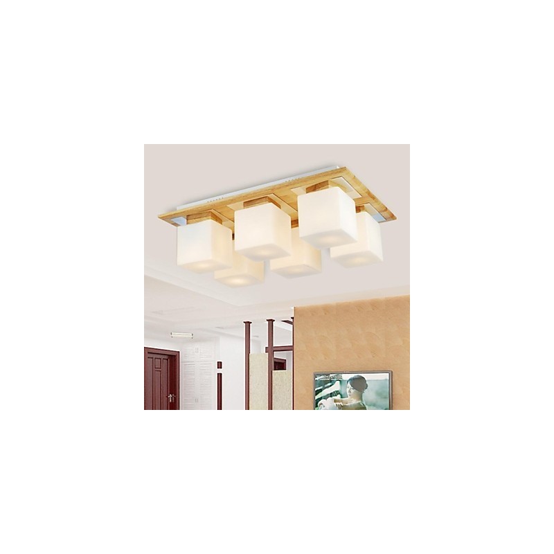 Plafoniera a filo in rovere a 6 luci con vetro 220–240 V