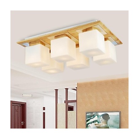 Plafoniera a filo in rovere a 6 luci con vetro 220–240 V