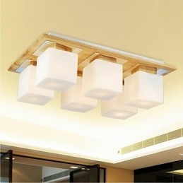 Plafoniera a filo in rovere a 6 luci con vetro 220–240 V