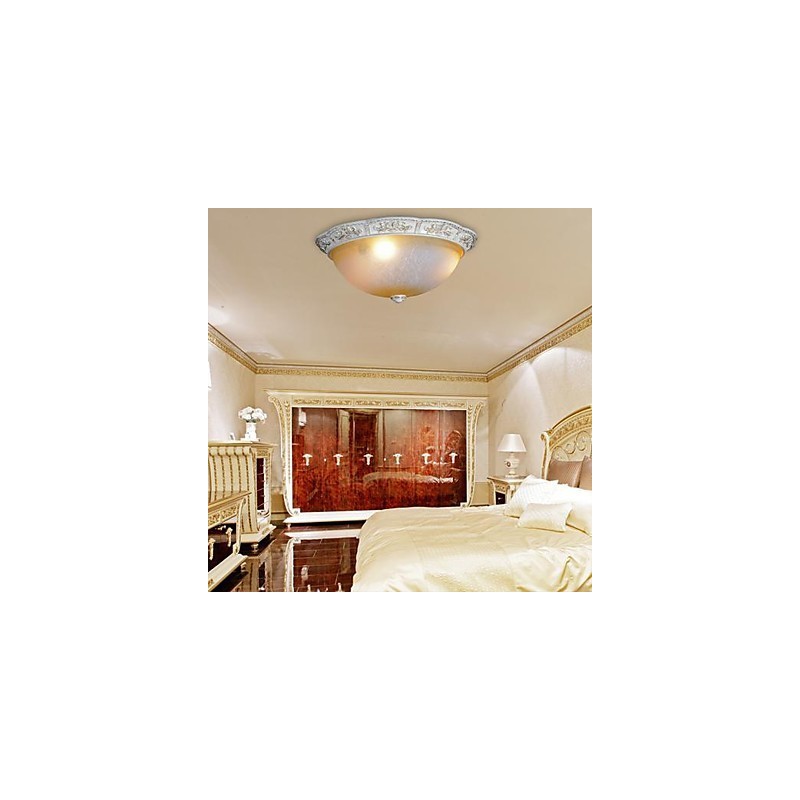 Plafoniera a filo classica europea bianca con vetro bianco e giallo chiaro, resina, 55 cm
