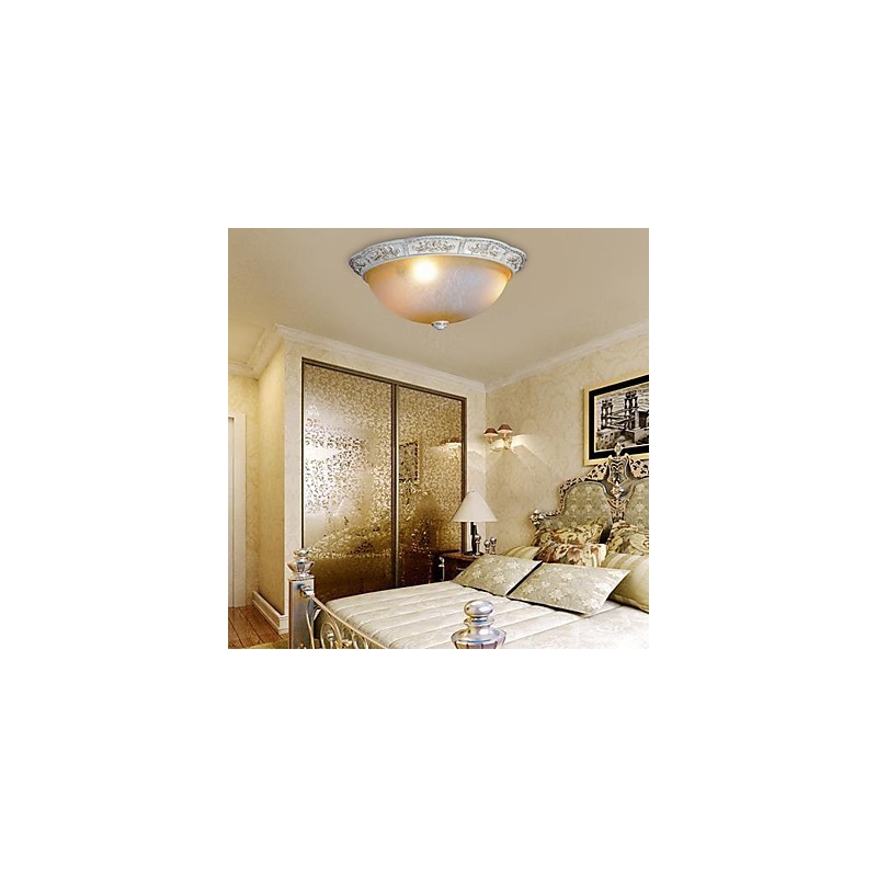 Plafoniera a filo classica europea bianca con vetro bianco e giallo chiaro, resina, 55 cm