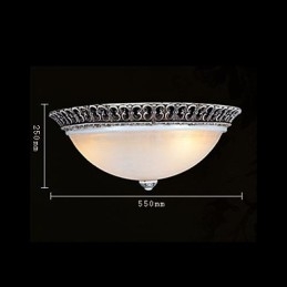 Plafoniera a filo in vetro bianco con montatura marrone scuro e intaglio classico europeo