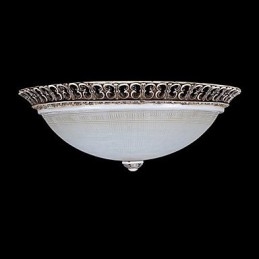 Plafoniera a filo in vetro bianco con montatura marrone scuro e intaglio classico europeo