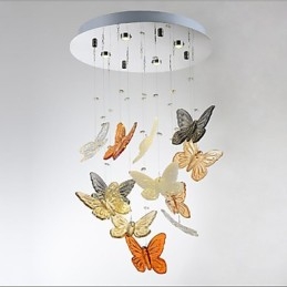 Plafoniera a filo in cristallo a farfalla circolare 4 LED argento