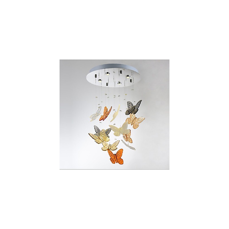 Plafoniera a filo in cristallo a farfalla circolare 4 LED argento