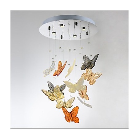 Plafoniera a filo in cristallo a farfalla circolare 4 LED argento