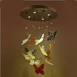 Plafoniera a filo in cristallo a farfalla circolare 4 LED argento