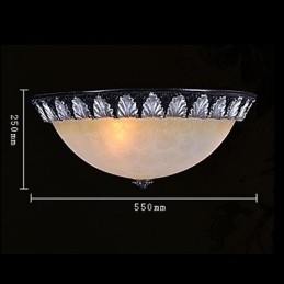 Plafoniera a filo classica europea in vetro bianco e resina intagliata, argento, 55 cm