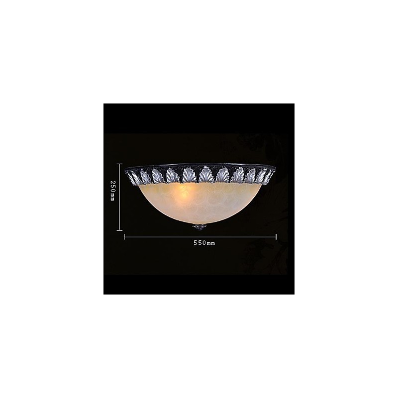 Plafoniera a filo classica europea in vetro bianco e resina intagliata, argento, 55 cm