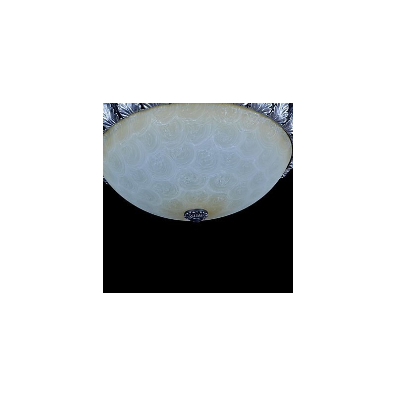 Plafoniera a filo classica europea in vetro bianco e resina intagliata, argento, 55 cm
