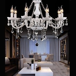 Lampadario moderno in cristallo 6 luci in vetro bianco