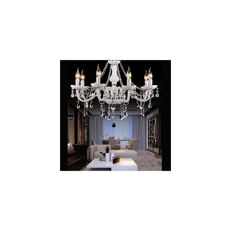 Lampadario moderno in cristallo 6 luci in vetro bianco