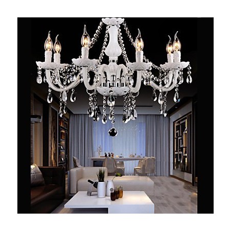 Lampadario moderno in cristallo 6 luci in vetro bianco