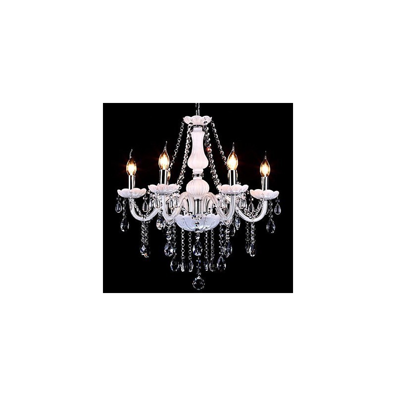 Lampadario moderno in cristallo 6 luci in vetro bianco