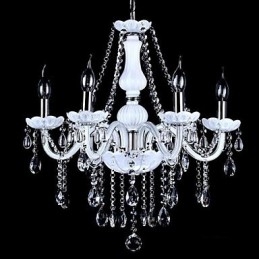 Lampadario moderno in cristallo 6 luci in vetro bianco