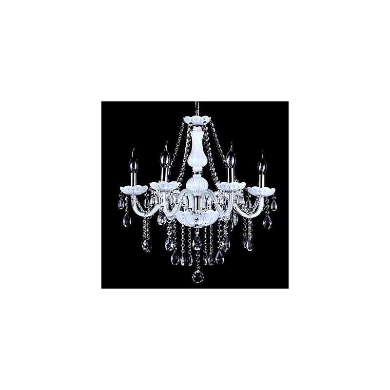 Lampadario moderno in cristallo 6 luci in vetro bianco