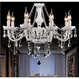 Lampadario moderno in cristallo e vetro bianco 8 luci E12/E14
