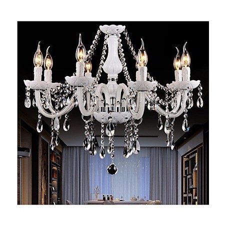 Lampadario moderno in cristallo e vetro bianco 8 luci E12/E14
