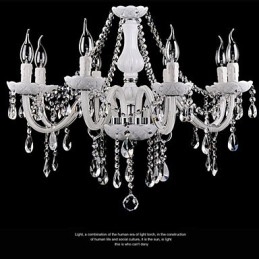 Lampadario moderno in cristallo e vetro bianco 8 luci E12/E14