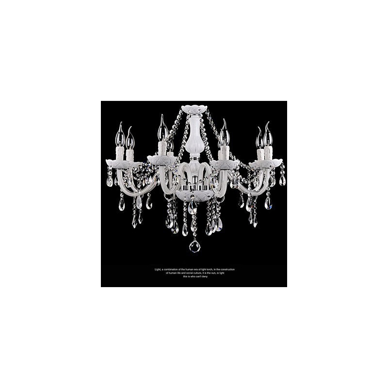 Lampadario moderno in cristallo e vetro bianco 8 luci E12/E14