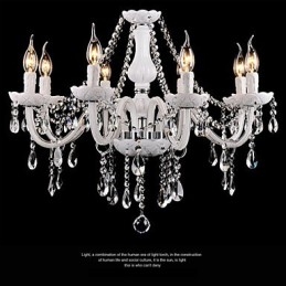 Lampadario moderno in cristallo e vetro bianco 8 luci E12/E14