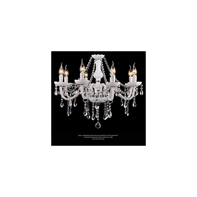 Lampadario moderno in cristallo e vetro bianco 8 luci E12/E14