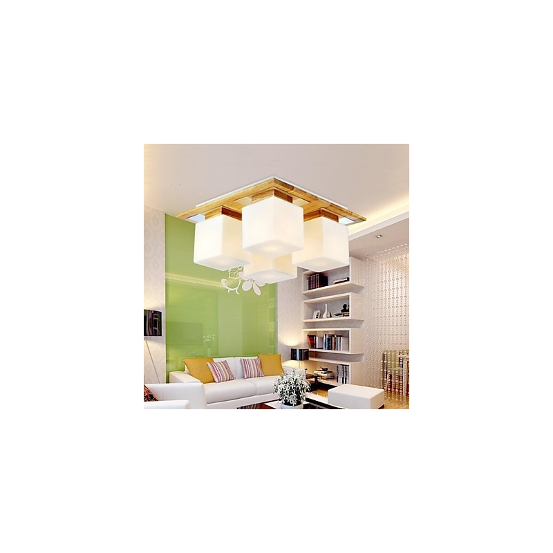 Lampada da soffitto in rovere a quattro luci in rovere e vetro 220~240V (HY9024)