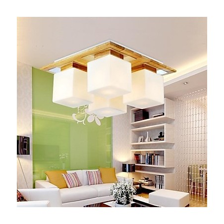 Lampada da soffitto in rovere a quattro luci in rovere e vetro 220~240V (HY9024)