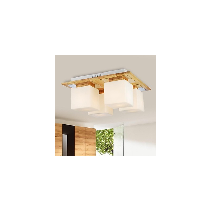 Lampada da soffitto in rovere a quattro luci in rovere e vetro 220~240V (HY9024)