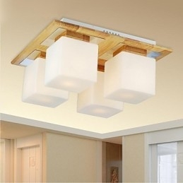 Lampada da soffitto in rovere a quattro luci in rovere e vetro 220~240V (HY9024)
