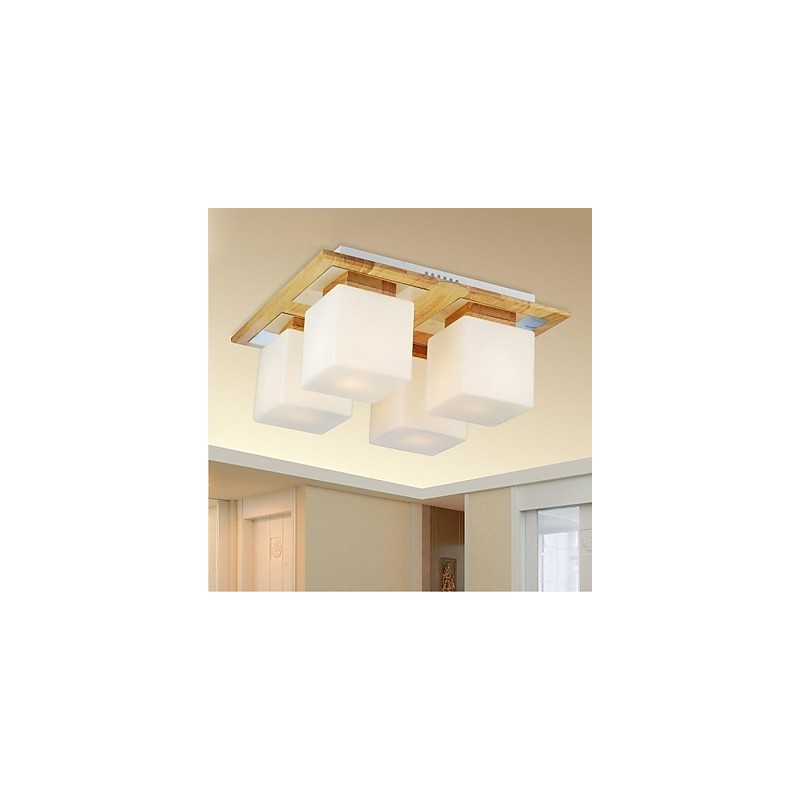 Lampada da soffitto in rovere a quattro luci in rovere e vetro 220~240V (HY9024)