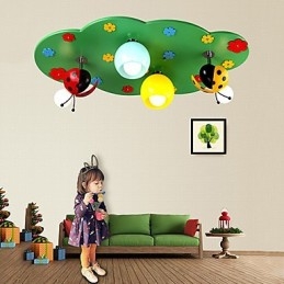 Plafoniera a filo moderna in legno e bambù verde, 4 lampadine E26/E27