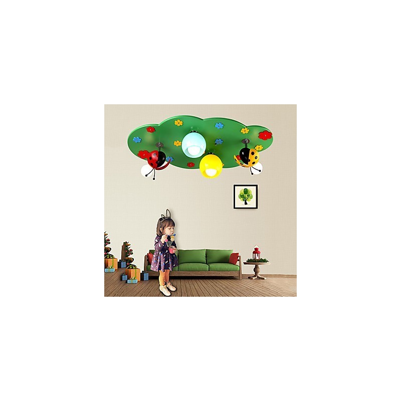 Plafoniera a filo moderna in legno e bambù verde, 4 lampadine E26/E27