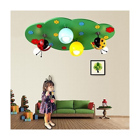 Plafoniera a filo moderna in legno e bambù verde, 4 lampadine E26/E27