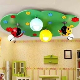 Plafoniera a filo moderna in legno e bambù verde, 4 lampadine E26/E27
