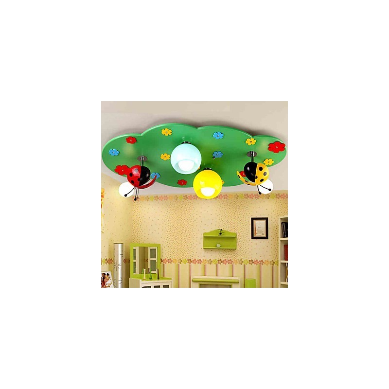 Plafoniera a filo moderna in legno e bambù verde, 4 lampadine E26/E27