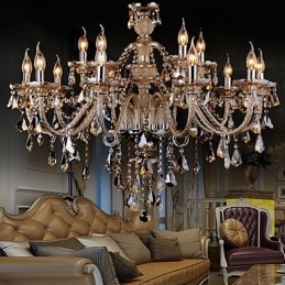 Lampadario in cristallo cognac moderno a 2 livelli, 15 luci