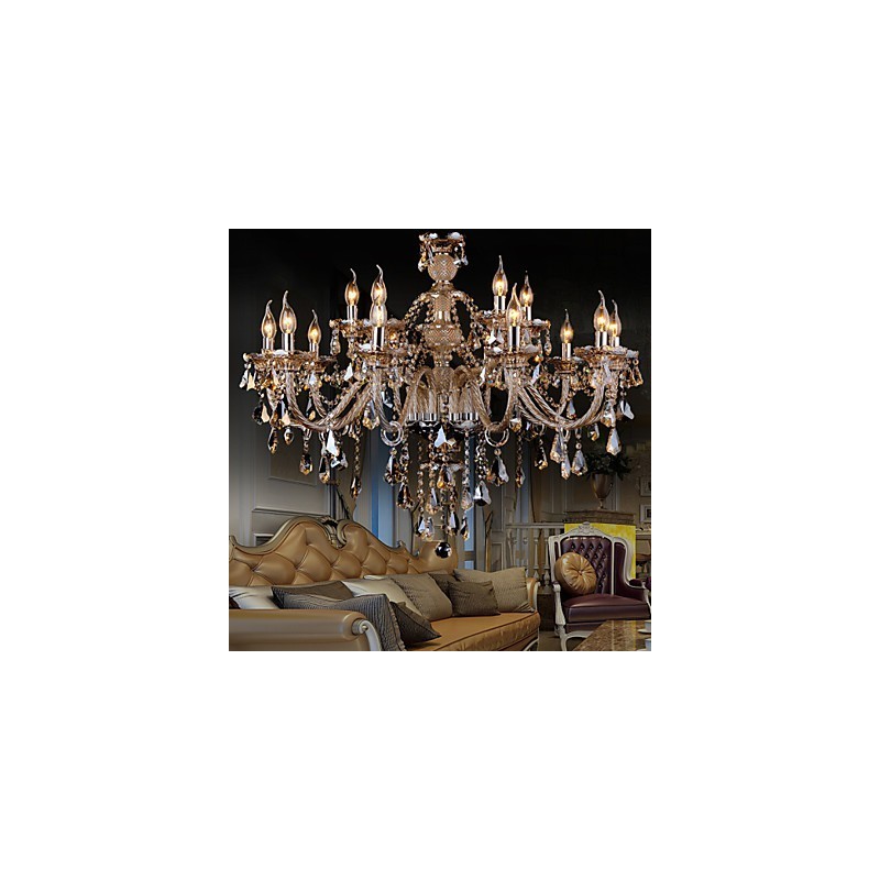 Lampadario in cristallo cognac moderno a 2 livelli, 15 luci