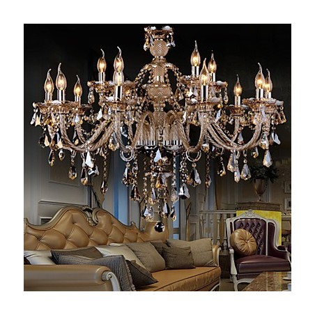 Lampadario in cristallo cognac moderno a 2 livelli, 15 luci
