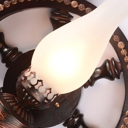 Plafoniera a montaggio a filo Mini stile retrò marrone con schermo bianco 3 luci E26/E27
