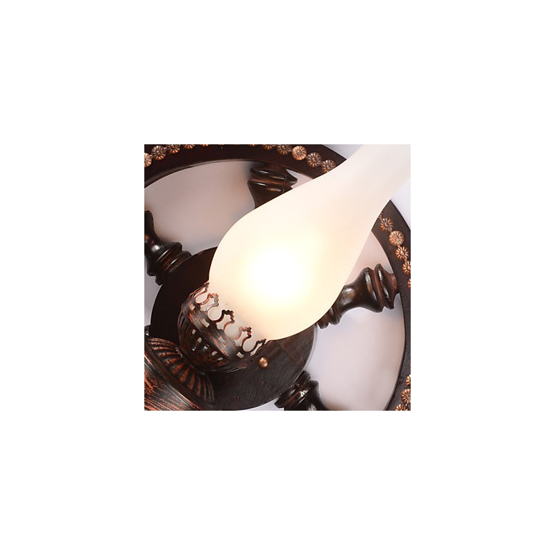 Plafoniera a montaggio a filo Mini stile retrò marrone con schermo bianco 3 luci E26/E27